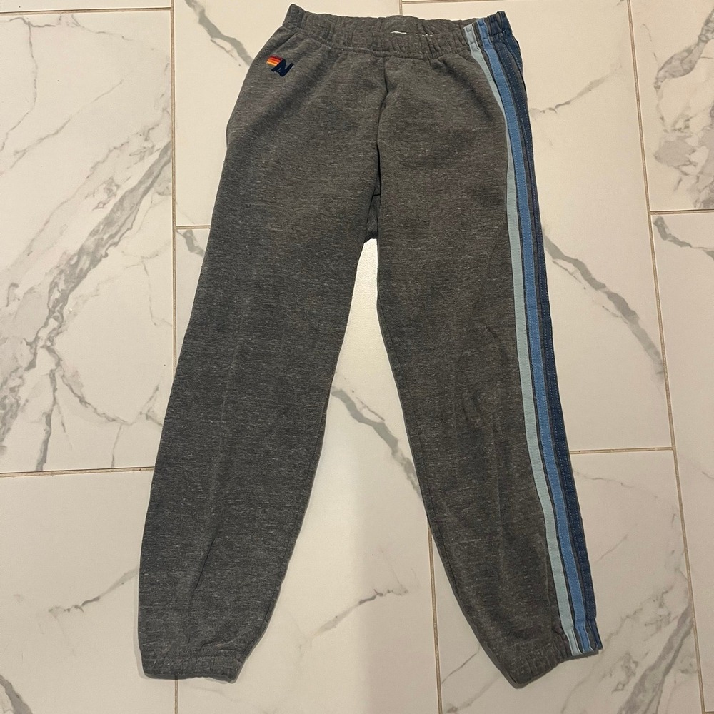Aviator Nation 5 Stripe Sweatpants Gray Blue sz XS